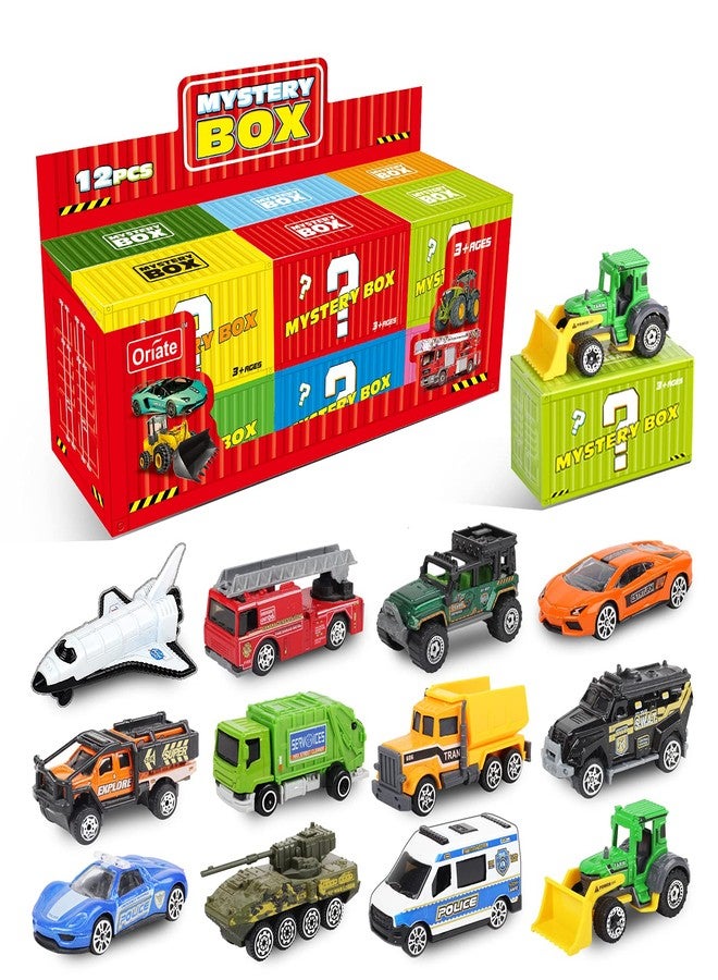 Oriate Diecast Toy Cars Advent Calendar, 12 Pack Mini Metal Cars 1/64, 12 Theme in one Set Blind Box Edition- Include Farm, Space Ship, Truck for Children Birthday Party Decor Gifts - Image 1
